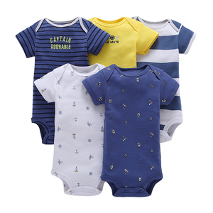Ropa de Bebé al por Mayor, Mono de Manga Corta con Estampado a Color, Pelele Acanalado para Recién Nacido con Broches - Product Image 1