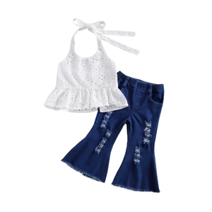 Ensemble Fille Bébé sans Manches, Gilet Haut et Pantalon Évasé <span class=keywords><strong>en</strong></span> <span class=keywords><strong>Jean</strong></span>, Tenue 2 Pièces - Product Image 3