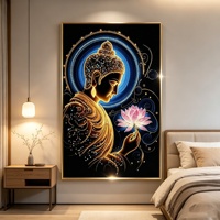 Tableau mural sur toile Bouddha tenant un lotus, impression sur toile, affiche, peinture, décoration murale religieuse encadrée pour salon, décoration intérieure