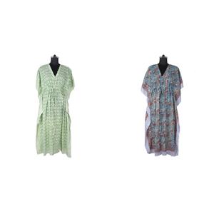 2025 Sexy chica algodón Kaftan para mujer Long Beach Wear diseño de moda Floral impreso algodón Kaftan con cuello en V Casual - Product Image 1