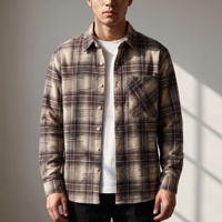 Chemise décontractée vintage à carreaux de qualité supérieure pour homme, avec motif tête de lion et dos croisé, imprimé graphique effet vieilli, en flanelle épaisse, style shacket, automne