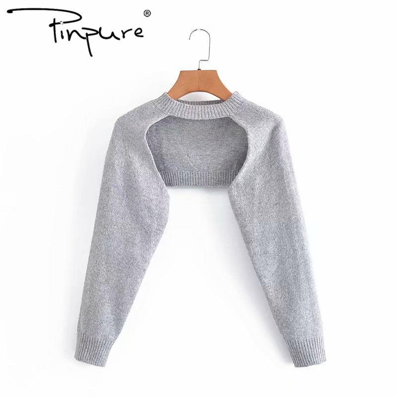 R20255S 2021 Осень Новый женский стиль уличная мода воротник короткий вязаный рукав свитер куртка