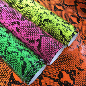 Faux <span class=keywords><strong>cuir</strong></span> synthétique imprimé motif <span class=keywords><strong>peau</strong></span> de serpent fluorescent néon pour sacs - Product Image 4