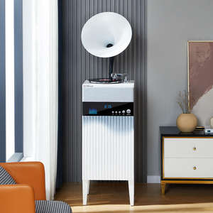 Tocadiscos Inalámbrico BT Moderno con Base, Radio FM USB, 3 Velocidades, Todo en Uno, Decoración de Audio para el Hogar, Madera y Metal - Product Image 2