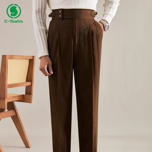 <span class=keywords><strong>Pantalon</strong></span> de Costume Homme Style Italien Sur Mesure, Taille Haute Droit, Décontracté Chic avec Boucle, Collection Automne - Product Image 2