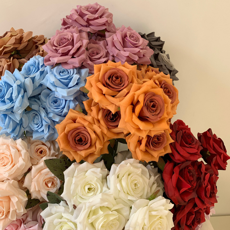 European style 9 heads diamond roses Wedding hotel decoration leads rose flower bouquet fleurs artificielles artificial flowers