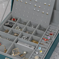 Grande boîte à bijoux carrée en cuir verrouillable à double couche pour boucles d'oreilles bagues colliers emballage de stockage