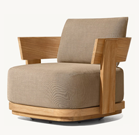 Fauteuil pivotant SOLARO en teck moderne, brun, pour hôtel, jardin, terrasse, avec assise profonde et coussin épais, canapé d'extérieur