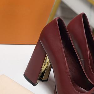 Designer high-quality original genuine leather women's stiletto <b>heels</b> with thick <b>heels</b> elegant red leather luxurious high <b>heels</b> - Product Image 4