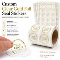 Étiquettes autocollantes personnalisées en feuille d'or transparente, autocollants en vinyle transparent, autocollants étanches à forte adhérence, scellés d'emballage personnalisés avec logo