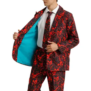 성인 파티를위한 넥타이 바지가있는 남성 못생긴 재미있는 할로윈 의상 폴리에스터 재킷 의상 정장 구성 요소 포함