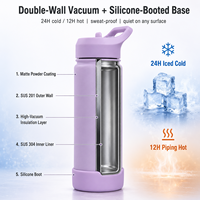 Bouteille d'eau isotherme écologique 500 ml avec base en silicone, paille rabattable, anti-fuite, double paroi sous vide en acier inoxydable, avec poignée