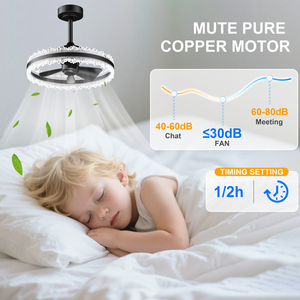 19.7'' Black Crystal Ceiling Fan <b>Light</b> APP & Remote Reversible 6‑Speed Silent 3000K‑6500K Dimmable Memory <b>Timer</b> for Bedroom - Product Image 5