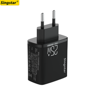 Chargeurs rapides Quick Charge 3.0 pour téléphone portable, couleur noire, EU 25W, type C, port unique