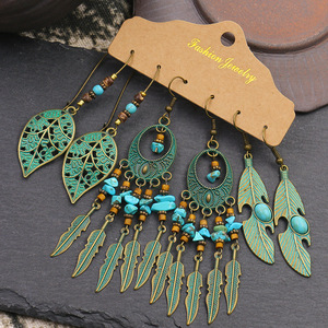 Fashion Jewelry Bohemia <b>Drop</b> Earrings Alloy Antique <b>Bronze</b> Plated Women's Party Dangle Earrings Geometric Pattern Set - Product Image 4