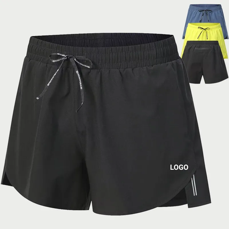 Short de course actif pour hommes avec doublure courte Short d'entraînement de jogging à séchage rapide de 3 pouces Short de marathon athlétique avec poches