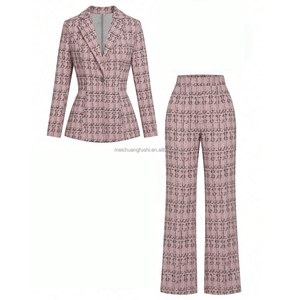 Custom Plaid <strong>Tweed</strong> blazer Wide Leg Pant <strong>Suit</strong> Set for Women Business Career Wear Ladies - Product Image 4