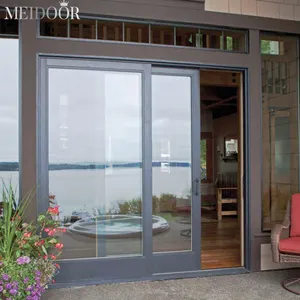 Moderno exterior impermeable Marco de aleación de aluminio diseño Simple barato acristalamiento balcón baño puerta corredera