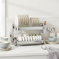 Étagère à vaisselle multifonctionnelle de luxe à double niveau, non pliable, mobile, en acier au carbone résistant à la rouille, pour la cuisine