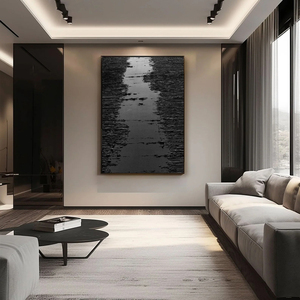 Arte Murale Wabi Sabi Nera, Dipinto 3D Testurizzato, Arte Murale in Gesso Nero, Dipinto Astratto Nero, Quadri Neri - Product Image 4
