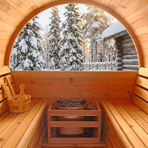 Outdoor Solid Wood Barrel Sauna Electric Heating Rustic Design Plug Powered 220-240V for Garden Use - Product Image 2