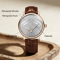 Montre personnalisée OEM avec logo, montre mécanique haut de gamme, mouvement automatique SW200, complication rétrograde, calendrier, cadran guilloché