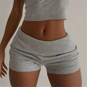 Shorts <span class=keywords><strong>Bermuda</strong></span> en coton côtelé taille haute pour femmes en gros, logo personnalisé, lavage haute technologie, respirant, leggings de yoga de sport avec poche - Product Image 1