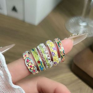 Chinese-style Enamel Auspicious Cloud Open <b>Ring</b> Ethnic-style Embossed Flower <b>Ring</b> Luxury Adjustable Openwork Trendy <b>Ring</b> - Product Image 1