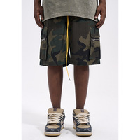 Shorts de travail camouflage délavés tendance pour homme, style rétro décontracté, coupe ample, avec cordon de serrage, en polyester, pour l'été, polyvalents