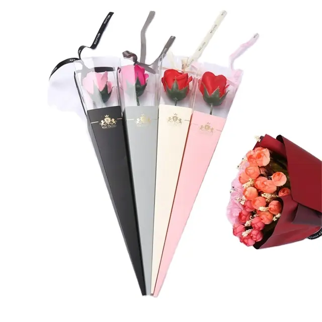 2021hot selling cheap pvc hot stamping foldable flower packaging single rose paper box