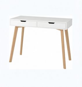 Bureau d'ordinateur blanc avec 2 tiroirs, bureau d'écriture en bois pour la maison, table console avec pieds en chêne - Product Image 1