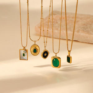 프랑스 빈티지 에메랄드 스테인리스 스틸 목걸이 트렌디 쉘 우아한 티타늄 스틸 펜던트 목걸이 주얼리 - Product Image 2