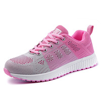 Chaussures de marche décontractées pour femmes, tricotées respirantes, dégradé violet-bleu, avec coussin d'air et absorption des chocs, à lacets, pour le fitness quotidien