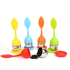 Ingrosso in acciaio inox infusore di tè con forma di foglia di Silicone manico sfuso foglia filtro da tè - Product Image 1