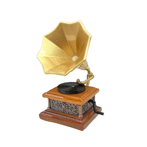 Modelo de fonógrafo Retro en miniatura, artesanías de Metal chapadas en oro para casa de muñecas, accesorio de joyería, casa de juegos, adorno de Navidad, juguete - Product Image 4