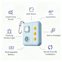 Alarme de porte mobile portable OEM, sirène puissante, lumière stroboscopique, matériau ABS, fonction SOS, cordon de charge USB, dispositif de sécurité pour dortoir, voyage