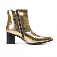 Bottes de mode bleues en cuir véritable à bout pointu et talon haut pour hommes, grandes tailles, pour soirées en boîte de nuit, danse jazz, semelle en caoutchouc