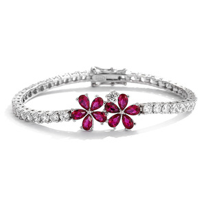 Bracelet tennis Daisy Ruby en argent sterling 925 avec fermoir à pression, protégé contre l'oxydation, bijou souvenir pour âmes sentimentales - Product Image 6