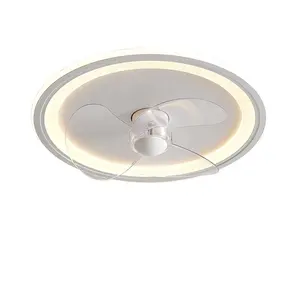 Ventilador de teto circular para iluminação LED de 400 mm 500 mm montado na superfície com lâmina de ventilador trilobal transparente
