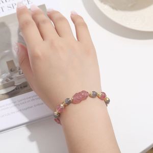 Natural Strawberry <b>Crystal</b> Pixiu Beaded <b>Bracelet</b> Women's Pink Quartz Citrine <b>Crystal</b> Hand String Gift Fortune-bringing <b>Bracelet</b> - Product Image 2