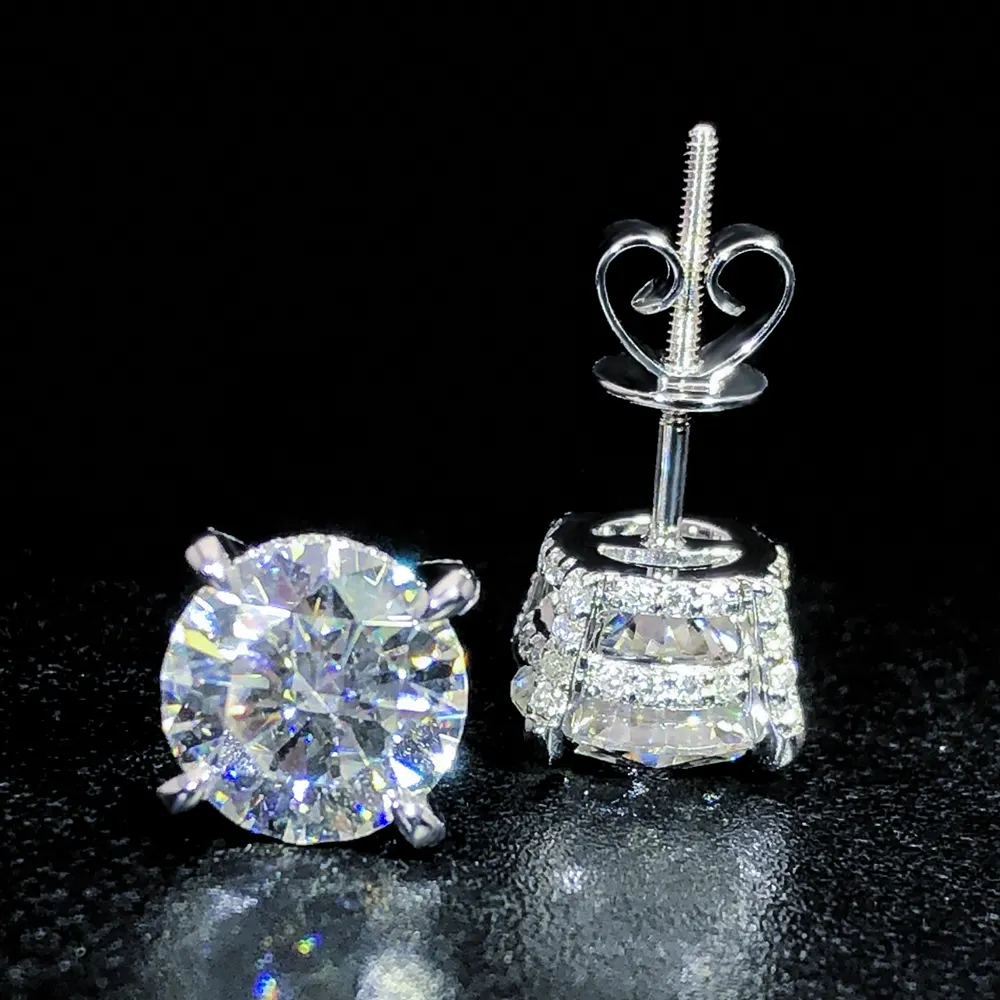 Orecchini personalizzati in vero argento Sterling S925 9K 10K 14K 18K in oro massiccio D VVS Moissanite Lab orecchini a bottone con diamanti naturali