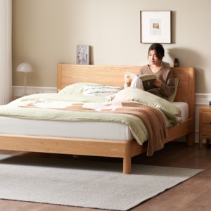 Cadre de lit en bois massif de chêne minimaliste K7011 <span class=keywords><strong>Gorange</strong></span>, meubles de chambre à coucher, couleur noyer naturel et noir, King & Queen - Product Image 2