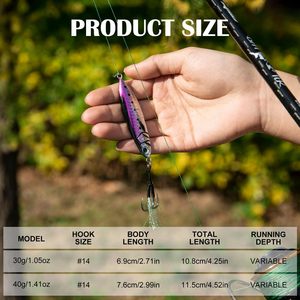 Lot de 5 leurres de pêche verticaux en métal pour eau salée et eau douce avec hameçon assisté triple, cuillère de jigging, 30g 40g - Product Image 5