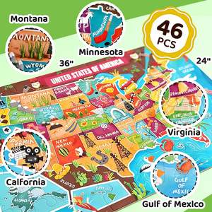 Grand puzzle géographique des États-Unis de 46 pièces (91x61 cm) pour enfants, avec paysage <span class=keywords><strong>et</strong></span> culture, puzzle de plan du sol des États-Unis, puzzle de carte des États-Unis - Product Image 2