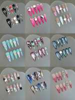 Faux ongles carrés faits à la main, réutilisables, à presser, style aléatoire
