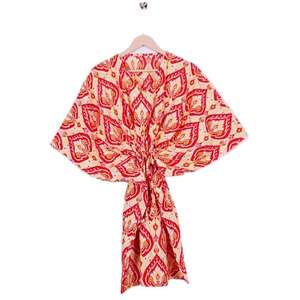 Caftán de Algodón con Estampado Floral Rojo para Mujer, Estilo Boho, Suave y Transpirable, Precio al por Mayor - Product Image 1
