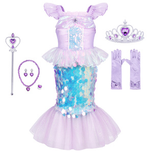Costume da sirena con paillettes senza maniche <span class=keywords><strong>TV</strong></span> e film Halloween Cosplay Girl Party Wedding paillettes Mesh Summer Girls Dress - Product Image 2