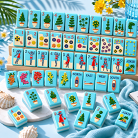 Jeu de Mahjong Classique Style Américain Thème Vacances Côtier Bleu, Tuiles de Mahjong en Acrylique Gravées Idéales pour les Voyages et les Réunions