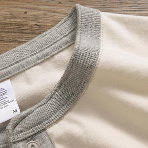 Erkek Retro tarzı beyaz tişört üç Pin <span class=keywords><strong>Henry</strong></span> yaka saf pamuk kısa gevşek Fit katı desen 3D etkisi amerikan tasarım boş - Product Image 4