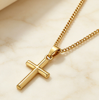 Collier pendentif croix en acier inoxydable plaqué or 18 carats, bijoux religieux pour hommes, style hip-hop chrétien, tendance, vente en gros